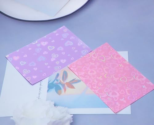 ONLYKXY 100pcs Soft Clear Plastic Heart Glitter Bag Storage Pouch Laser Sleeve Cover Pocket Holder Holographic Photo Protector Top Loader for 3in Trading Card Coin Jewelry (Hot Pink & Purple) - color: Hot Pink & Purple