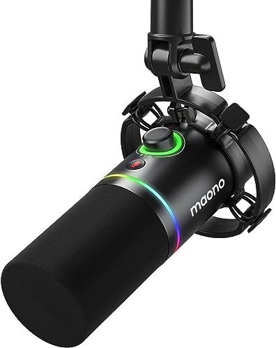 MAONO PD200X XLR/USB Dynamic Microphone, RGB Gaming Mic with Software | PC Mic with Mute, Gain Knob, Volume Control and Headphone Jack for Gaming, Streaming, Podcasting, Recording - color: Black