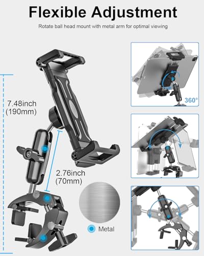Aluminum Tablet Yoke Mount - [Large Clamp] [Thick Case Friendly] Airplane Tablet Holder, Aviation Flight Stick Clip Stand for Pilot, for iPad Pro Air Mini, iPhone, Galaxy, Fire, 6-15.6" Devices