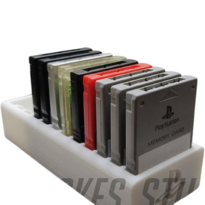 Memory Card Holder Rack Tray Display Stand for Sony PlayStation/PS1/PS2, Save Data Cartridge Organizer, Holds 12 Cards, Compact Tabletop 3D Printed Travel Case Box
