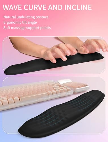 Hokafenle 2in1 Combination, Wave Keyboard Wrist Rest and Ergonomic Curvature Mouse Pad Wrist Support for Relieve Wrist Pain, Filled with Soft Cushion Memory Foam, Black - color: Black
