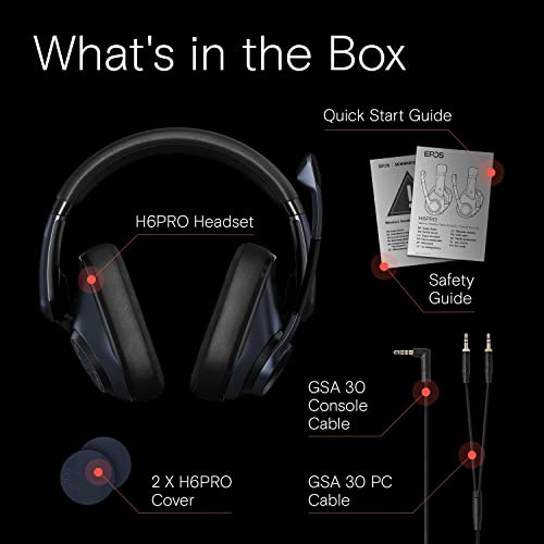 EPOS H6Pro - Closed Acoustic Gaming Headset with Mic – Lightweight Over-Ear Design – Lift-to-Mute – Compatible with Xbox, PS4, PS5 & PC – Black - color: Black, size: One-size