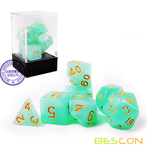 Bescon Moonstone Dice Set Jadeite, Bescon Polyhedral RPG Dice Set Moonstone Effect - color: Jadeite