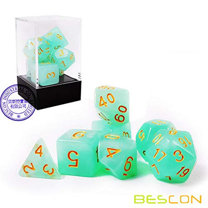 Bescon Moonstone Dice Set Jadeite, Bescon Polyhedral RPG Dice Set Moonstone Effect - color: Jadeite
