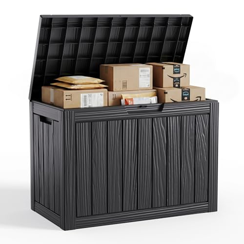 PatioZen 50 Gallon Package Delivery Boxes for Outside, Lokable Secure Resin Package Delivery Box with Lid, Weatherproof and Anti-Theft Storage for Outdoor Front Door, Porch, Curbside, House (Black) - color: Black, size: 50 Gallon
