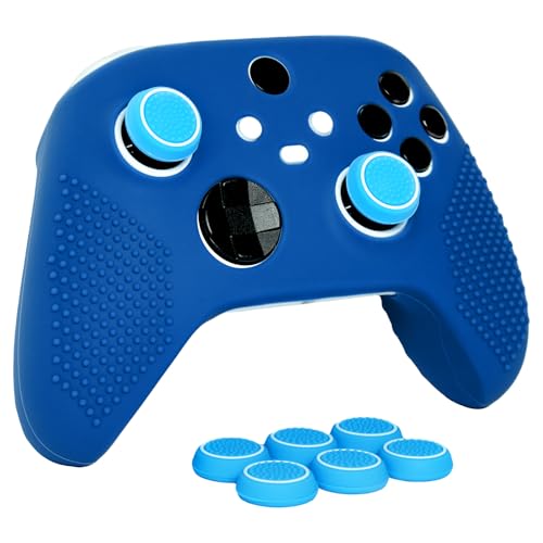 Anti-Slip Blue Controller Skin,Studded Edition Protective Silicone Cover Skin Grips Compatible with Xbox Series X/S Controller and 6 PCS Thumb Grips Caps. - color: Blue