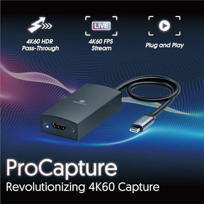 4K60 HDMI to USB-C Capture Dongle with Scaler, Stream up to 4K60, HDMI 2.0, HDR, Ultra Low Latency, for Gaming Xbox, PS5, PC, USB3.1, No Driver Required, for OBS, TAA Compliant