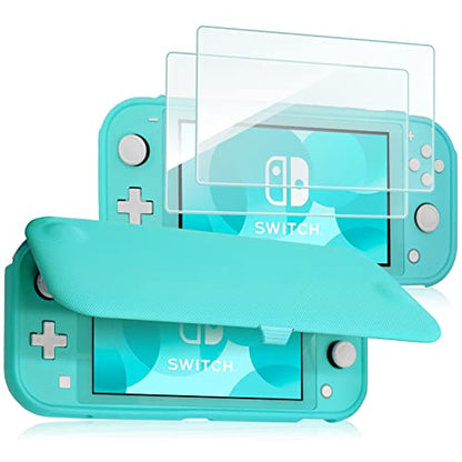 ProCase Flip Cover for Nintendo Switch Lite with 2 Pack Tempered Glass Screen Protectors, Slim Protective Case with Magnetically Detachable Front Cover for Nintendo Switch Lite 2019 -Turquoise - color: Turquoise