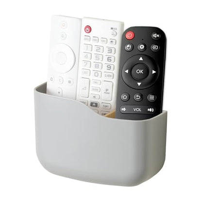 SUNFICON Adhesive Remote Control Holder Universal TV Remote Organizer Caddy Box Tray Wall Mount Media Player Controller Holder Hollow Bottom Slot Easy Phone Charging Home Office Desk Nightstand Gray - color: Gray