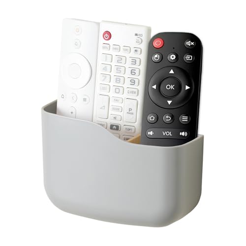SUNFICON Adhesive Remote Control Holder Universal TV Remote Organizer Caddy Box Tray Wall Mount Media Player Controller Holder Hollow Bottom Slot Easy Phone Charging Home Office Desk Nightstand Gray - color: Gray