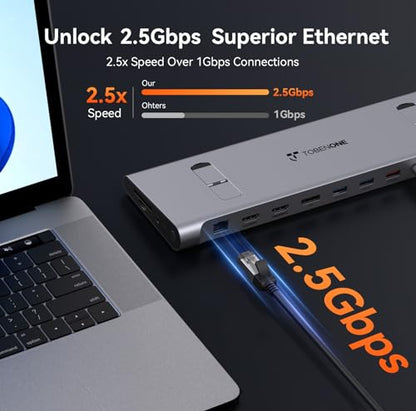 TobenONE Laptop Docking Station 3 Monitors,Triple 4K Display,10Gbps USB C/A | Laptop Stand Docking Station with 2 HDMI & DP,100W Power,2.5Gbps Ethernet,SD/TF 4.0,Audio,Fits Windows/Dell/HP/Lenovo Laptops