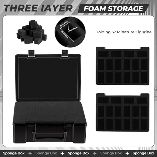 Madcat Miniature Storage Carrying Figure Case - 32 Slot Figurine Minature Carrying Case with 2 Foam Layer for Miniatures Compatible with 40k, DND & More (black) - color: black