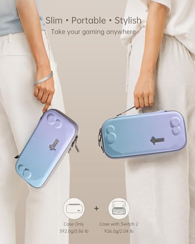 UYIYE Carrying Case for Nintendo Switch 2 2025, 7.9 Inch Hard Shell Protective Travel Case, Shockproof Portable Storage Bag with 9 Game Card Slots, Soft Plush Lining & Console Lift Strap,Blue&Purple - color: NS2-Blue Purple