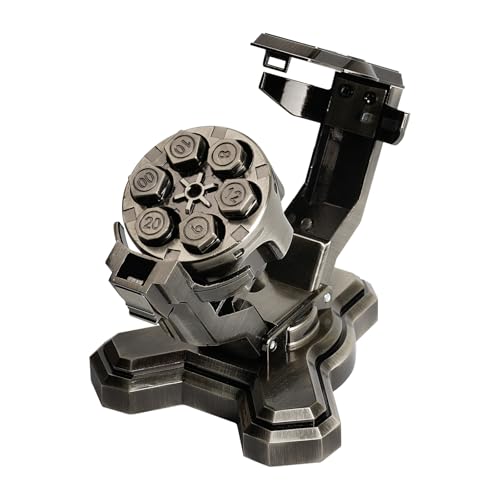 ASTRANOVA Metal Bullet Dice Set with Spinning Revolver Cylinder Holder for DND, Tabletop Games(Gunmetal Grey) - color: Gunmetal Grey