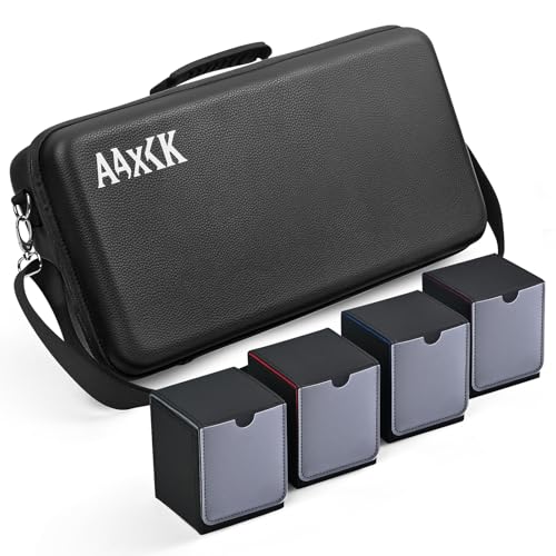 Playmat & Deck Box Carrying Case With 4 Deck Boxes, Rigid, Black | 3 compartments for playmat, deck box & dice. Fits 14"-16" playmats. Adjustable shoulder strap & handle included. - color: Black, size: Case