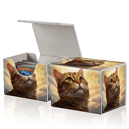 for MTG Commander Deck Box,Card Deck Box for Trading Yugioh MTG,Fits 100 Double Sleeved Cards,PU Leather Strong Magnet Case for Magic Commander TCG CCG,Cute Cat - color: Cute Cat