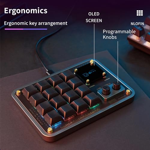 Double Knob Custom Macro Pad Programmable Designer Mini Keyboard 16 Keys with Screen (White, KB16) - color: White, size: 16-Key