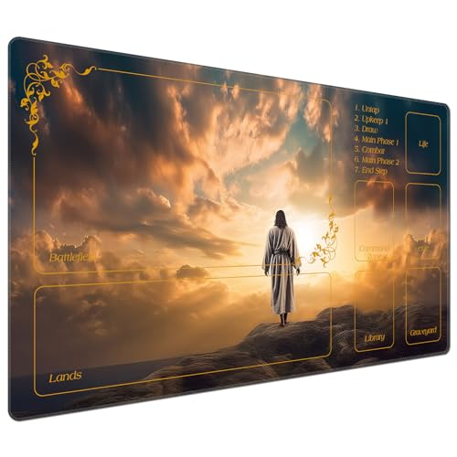 for MTG Playmat with Zones 24 x 14 inches for TCG Playmats Non-Slip Rubber Base Commander Play Mat for Card Play mat Iorcana Trading Card Game, Jesus Walked in The Clouds - color: Jesus Walked in the Clouds, size: 24" x 14"