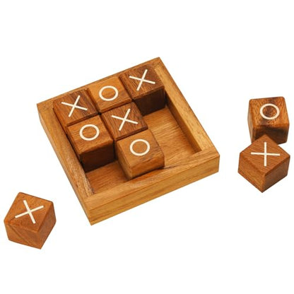 BSIRI Wooden Tic Tac Toe Coffee Table Decor Game Living Room Home Office Decorative Small Desk Bar Top Classic XO Tictactoe Toy Board Travel Size Wood Mini Gifts for Family Games and Gifts for Adults