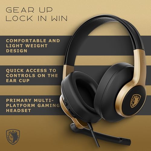 Sades Upower SA-703 Wired Gaming Headset with 40mm Drivers, Omni-Directional Mic, Lightweight Comfort, 3.5mm Dual Plug – Multi-Platform (Gold) - color: Grey