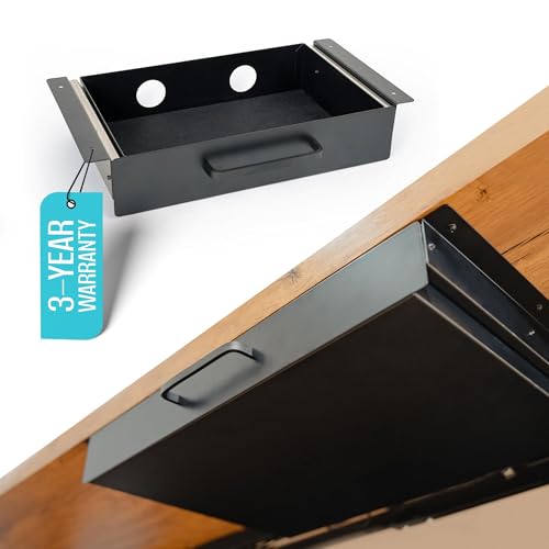 Under Desk Drawer Slide Out Attachment - Carbon Steel Undermount Table Drawer with Cable Management, Pull Out Add-On Storage for Office & Standing Desks (13" x 8" x 2.8") - size: Medium, style: Drawer