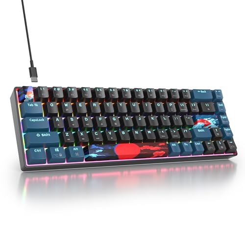 60 Percent Gaming Keyboard Mechanical with Linear Red Switch, 65% Wired Ultra-Compact Mini Keyboard Rainbow with PBT Keycaps for Ps4/Ps5/Xbox(68 MonsterB) - color: 68 Monster/Red Swicth