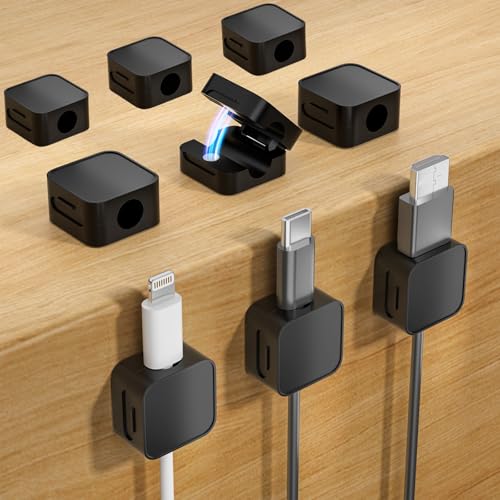 9 Black Magnetic Cable Clips,Under Desk Cable Management,Cord Holder for Nightstand Home Office Car Phone Wall,2025 Adhesive Cord Organizer[0.45" in Ht Save Space/Versatile for Wire Up to 0.27" OD] - color: Black, size: 9pack