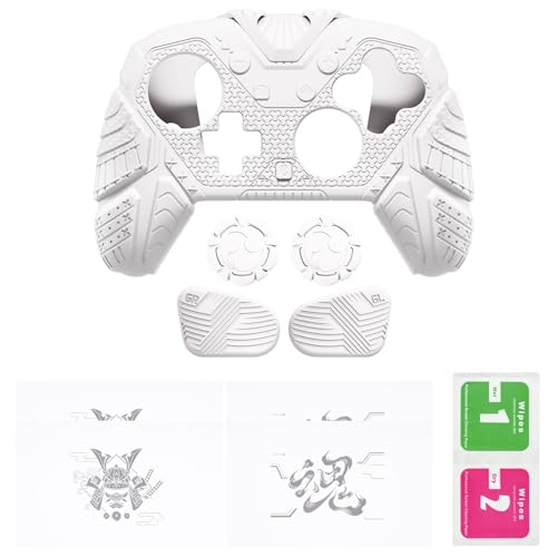 PlayVital for Nintendo Switch 2 Pro Controller Skin Cover – Samurai Armor Edition Silicone Case for Switch 2 Pro Controller with Back Button Caps & Thumb Grip & Sticker, Shockproof - White - color: White
