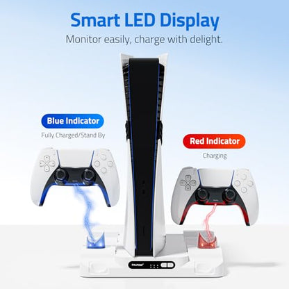 Cooling Station Stand for PS, Cooling Fan Station with Dual Controller Charger Compatible with P5 Pro/Slim Console, Cooler Station Stand for Ps Accessories with 3-Level Fan&LED Light
