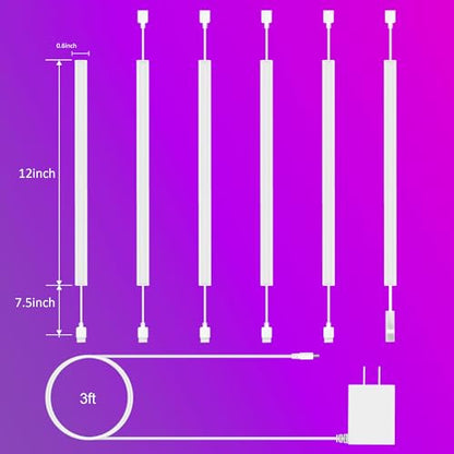 Benreom 6 Pcs RGB Under Cabinet Lights Kit, Smart App and Remote Control Under Cabinet Lighting, Dimmable Under Counter Lights for Kitchen, Plug in LED Lights Bar for Cabinet, Counter, Workbench, Desk - size: 6 Pack