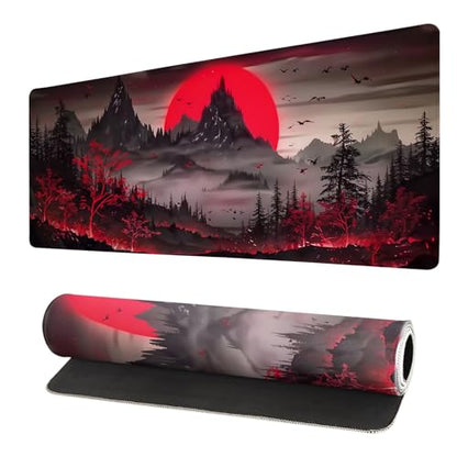 Extended Gaming Mouse Pad, Large Desk Mat XL Anime Mouse Pad Waterproof with Stitched Edges, Non-Slip Desktop Pad for Home and Office, Level Up Your 31.5x11.8 Inch (Darkness Red Moon2) - color: Darkness Red Moon2