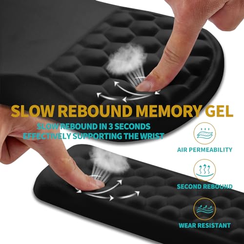 Hokafenle 2 in 1 Ergonomic Mouse Pad Wrist Support & Wrist Rest for Computer Keyboard Set, with Relieve Carpal Tunnel Pain Massage Bulge and Full Memory Gel Design (2In1 Set, Black) - color: Hk001-black