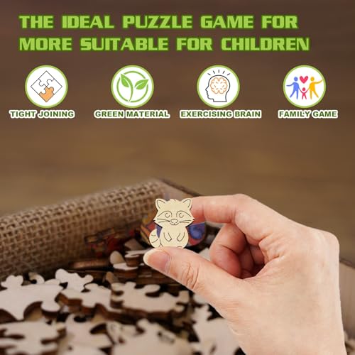 Wooden Puzzles for Kids Ages 4-8, Cute Raccoon Puzzle, Unique Animal Shaped Wooden Jigsaw Puzzles for Kid, 50 Pieces Puzzles for Kids(50pcs,11.4 * 11.4in) - color: Cute Raccoon