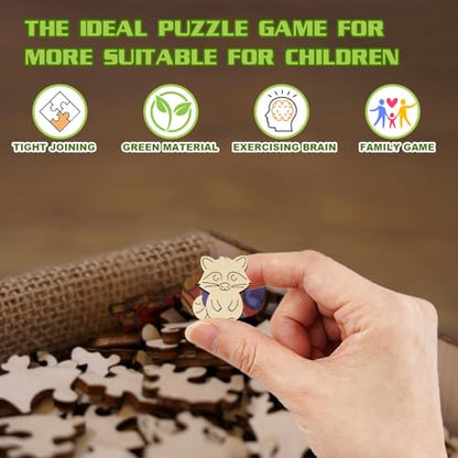 Wooden Puzzles for Kids Ages 4-8, Cute Raccoon Puzzle, Unique Animal Shaped Wooden Jigsaw Puzzles for Kid, 50 Pieces Puzzles for Kids(50pcs,11.4 * 11.4in) - color: Cute Raccoon