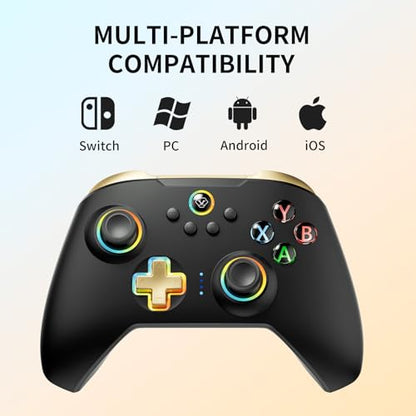 Aolion gaming N10 Wireless Controller Compatible with Switch/PC/iOS/Android, Hall Effect Joysticks, 1000Hz Polling Rate, Bluetooth/2.4G/Wired Gamepad, RGB Light, Back Buttons, Turbo, Motion Control