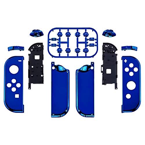 eXtremeRate DIY Replacement Shell Buttons for Nintendo Switch & Switch OLED, Chrome Blue Custom Housing Case with Full Set Button for Joycon Handheld Controller - Console Shell NOT Included - color: Chrome Blue