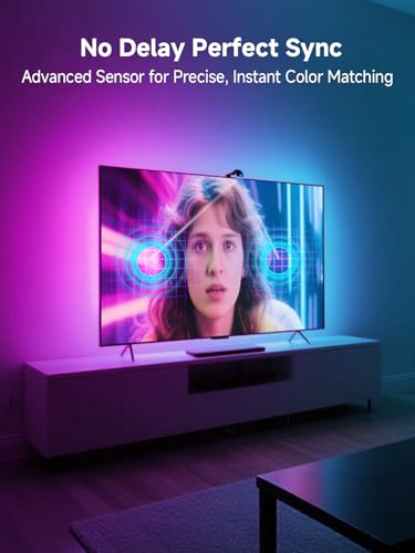 GIPOYENT TV LED Backlight with Camera, 10.5FT RGBIC Screen Sync Lights for 32–50 Inch TVs & PC Monitors, Music Sync LED Strip Lights with App for Gaming, Movies, Bedroom