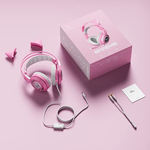 SOMIC G951s Pink Stereo Gaming Headset with Mic for PS4,Xbox,PC,Mobile Phone,3.5mm Noise Reduction Cat Ear Headphones Lightweight Over Ear Headphones for Woman - color: Pink