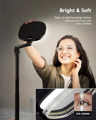 LitONES Tall LED Desk Lamps with Base, Edge-Lit Eye-Care, 50 Light Modes | 40" Height, Dimmable & Flexible, CRI>97.8, Memory and Timer Func, Stable Mental Base for Home Office, Video Calls & Drafting - size: Black 2 Pack