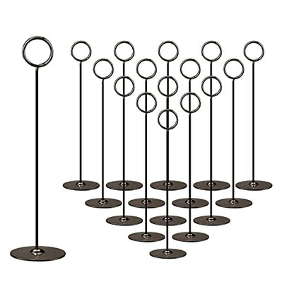 Urban Deco 16 Pieces Table Card Holder 8 inches Table Number Holders Place Steel Card Holders for Photos, Food Signs, Memo Notes, Weddings, Restaurants, Birthdays (Black) - color: Black