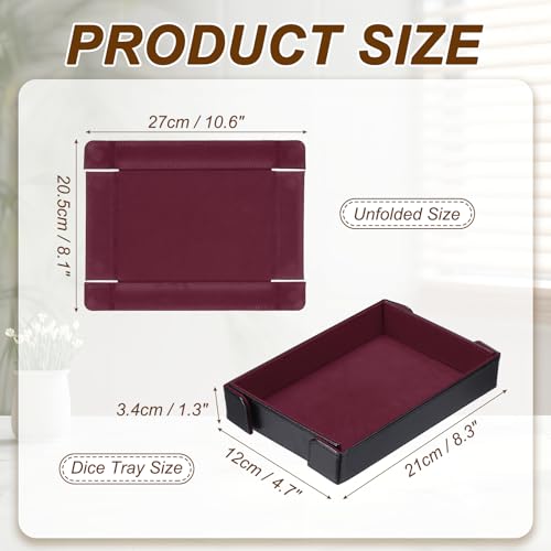 uxcell PU Leather Dice Tray, Rectangle Magnetic Folding Velvet Portable Folding Dice Rolling Tray for Table Games Keys Wallet Watch Coin, Red Brown - color: Red Brown