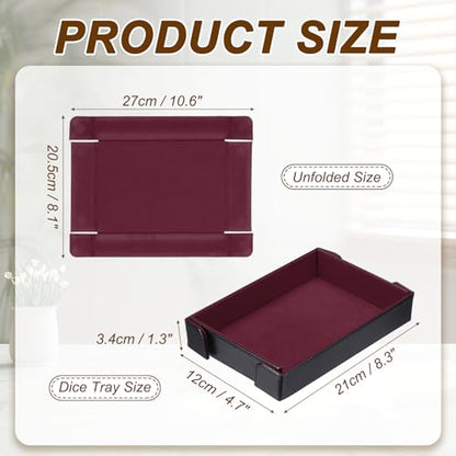 uxcell PU Leather Dice Tray, Rectangle Magnetic Folding Velvet Portable Folding Dice Rolling Tray for Table Games Keys Wallet Watch Coin, Red Brown - color: Red Brown