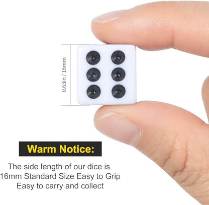 50 Pack 16MM White Dice - Six Sided Standard Opaque | Black Pips Dots, For Board Games, Group Event, Teaching Math