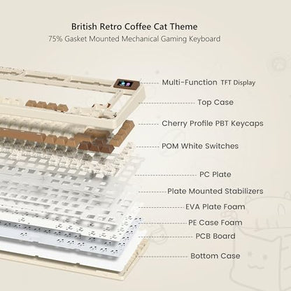 Womier SK80 Retro 75% Keyboard with Color Multimedia Display Gaming Keyboard - color: K-Coffee Cat