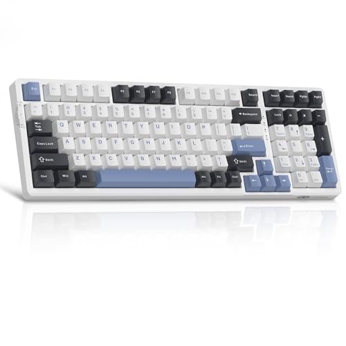 MageGee LIGHT100 Wireless Creamy Keyboard, Gasket Structure Hot Swappable, Tri-Mode 2.4G/USB-C/BT5.0 RGB Backlit Mechanical Gaming Keyboard for Win/Mac/PC, PBT Keycap, 4000mAh Battery, Blue - color: Black Blue/Ivory White Switch