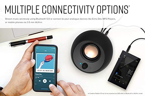 Creative Pebble V3, 2.0 USB-C Desktop Speakers, Bluetooth 5.0, Black | Bluetooth 5.0, USB-C, 2.0 Speaker, Clear Dialog, 8W RMS, USB-A Adapter, Desktop Speakers, Stereo, Black - color: Black