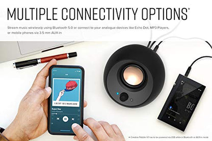 Creative Pebble V3, 2.0 USB-C Desktop Speakers, Bluetooth 5.0, Black | Bluetooth 5.0, USB-C, 2.0 Speaker, Clear Dialog, 8W RMS, USB-A Adapter, Desktop Speakers, Stereo, Black - color: Black