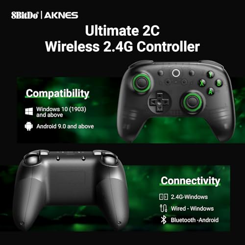 AKNES 8BitDo Ultimate 2C Wireless 2.4G Controller for Windows PC & Android | Gamepad with Hall Effect Joysticks and Hall Triggers, 1000Hz Polling Rate, Remappable L4/R4 Bumpers (Transparent Black) - color: Transparent Black