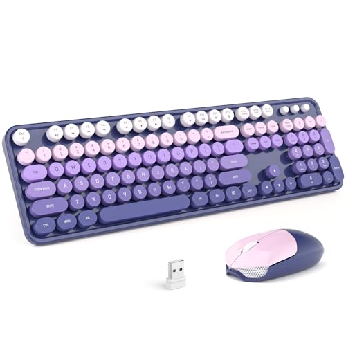 KNOWSQT Wireless Keyboard and Mouse Combo - Purple-Gradient Colorful 2.4G Typewriter Full-Size Cute Keyboards - USB Receiver Plug and Play, for Computer, PC, Laptop, Desktop, Windows - color: Gradient Purple