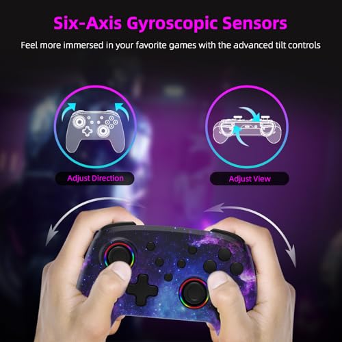 NexiGo Wireless Controller (No Deadzone) for Switch 2 and Switch, Bluetooth Controllers for Nintendo Switch with Vibration, Motion, Turbo and LED Light (Cosmic Nebula) - color: Cosmic Nebula, style: Regular